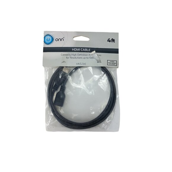 Onn HDMI Cable 4ft Black TV Projectors Satellite Cable Gaming Systems Laptops PC - Picture 1 of 2